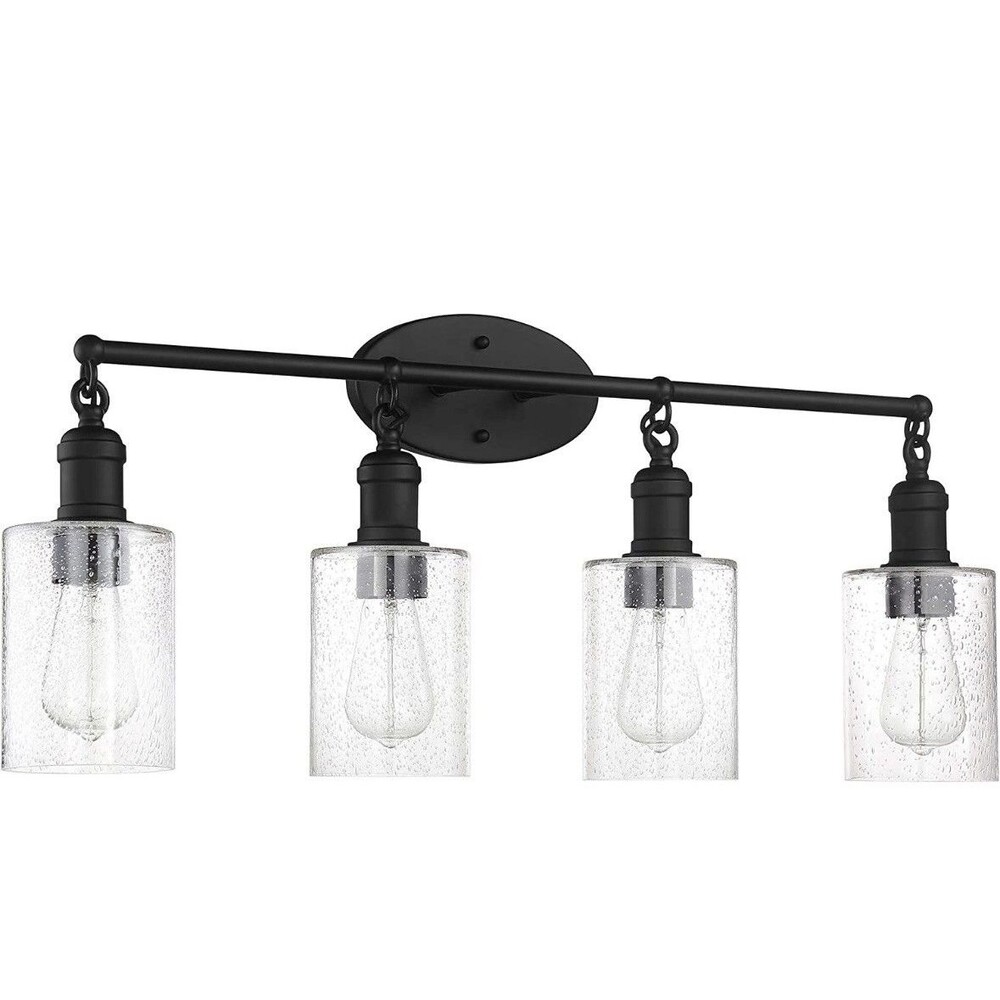 Sunset Lighting F6874-31 4-Light Clyde Vanity, Steel Round Glass Clear Seedy Mat